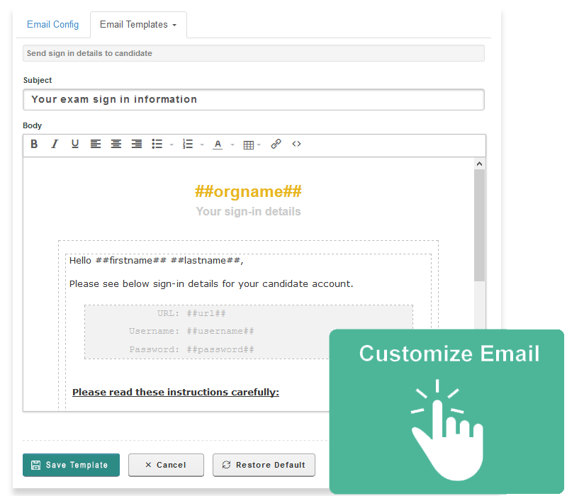 Assessment Software Email Customization